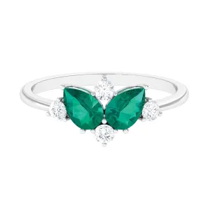 Pear Shape Emerald and Diamond Cluster Promise Ring