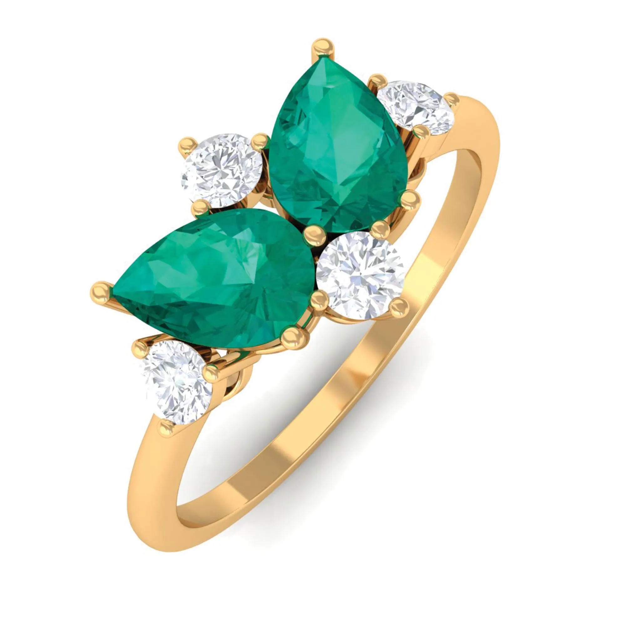 Pear Shape Emerald and Diamond Cluster Promise Ring