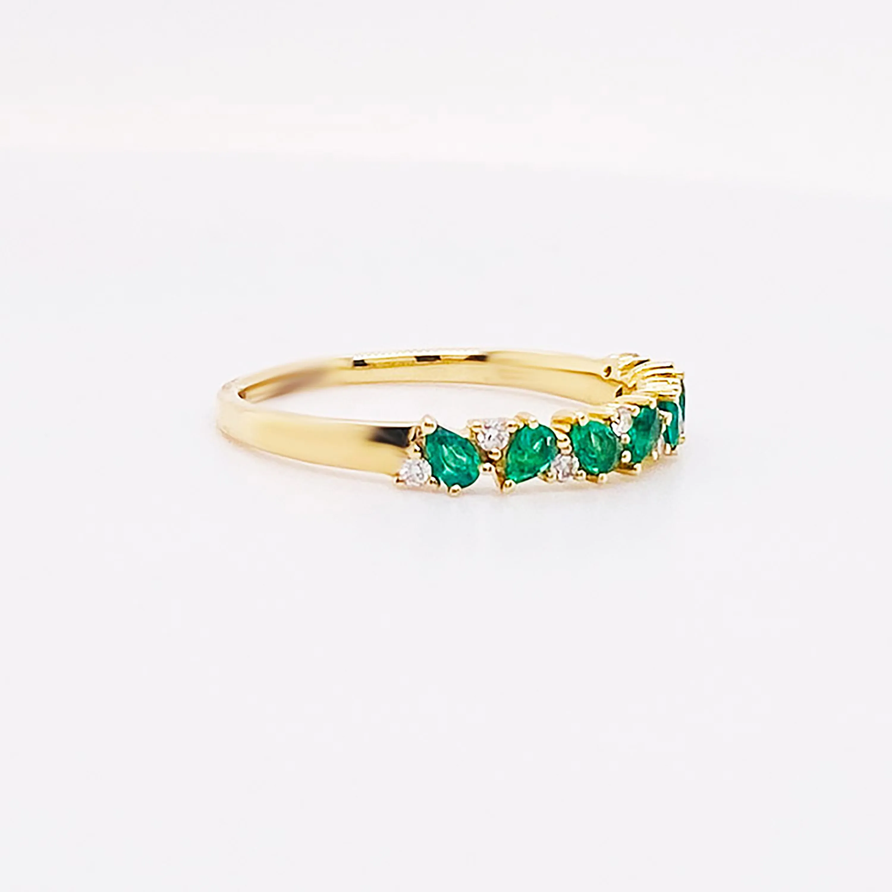 Pear Shaped Emerald and Diamond Stackable Band