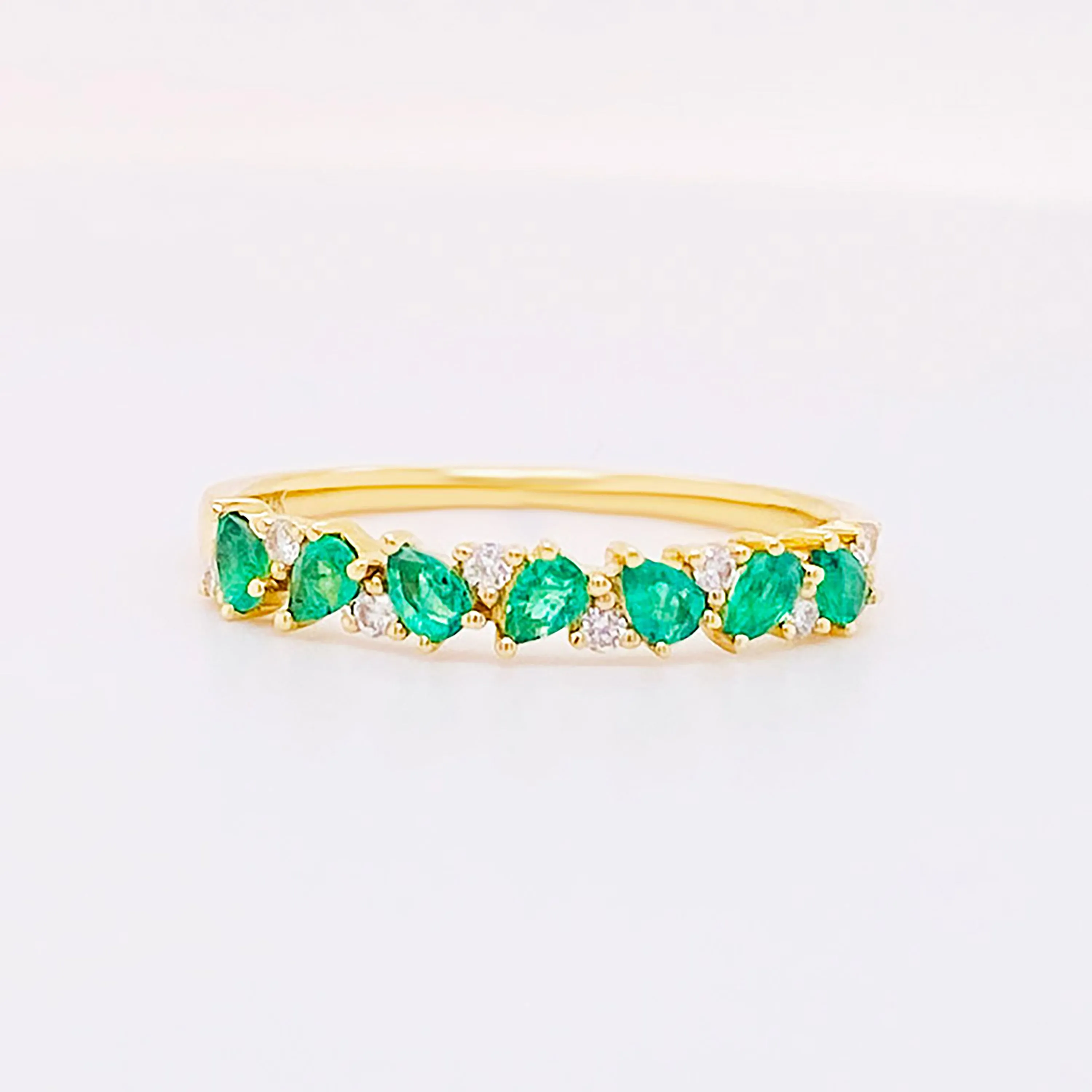 Pear Shaped Emerald and Diamond Stackable Band