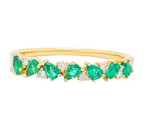 Pear Shaped Emerald and Diamond Stackable Band