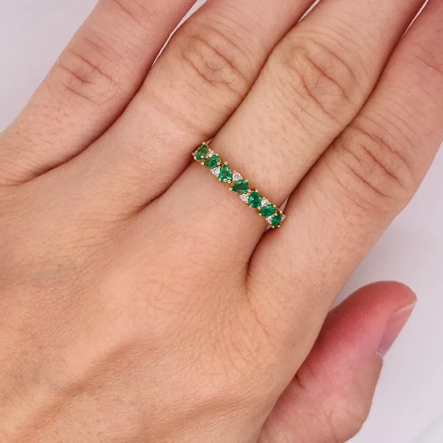 Pear Shaped Emerald and Diamond Stackable Band