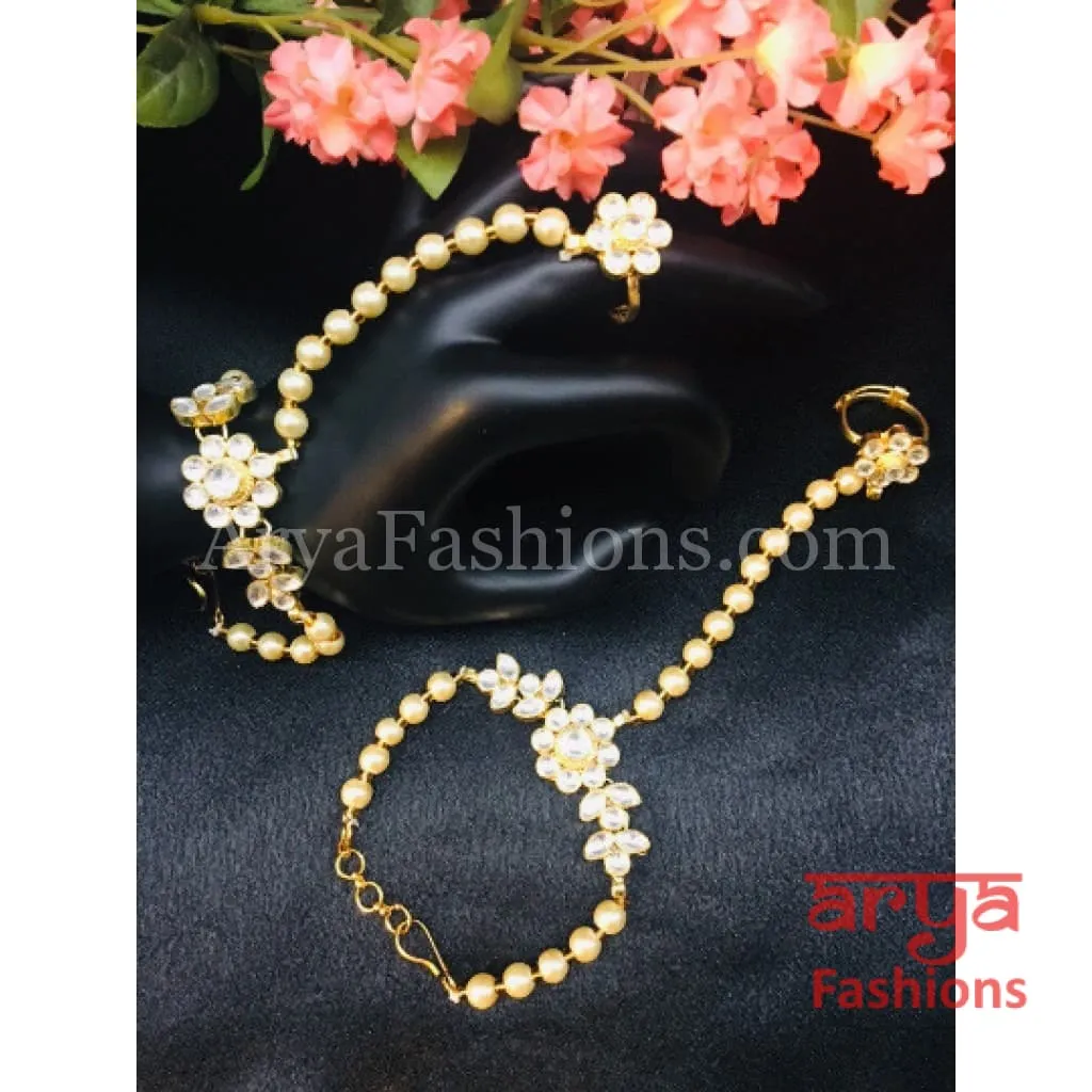 Pearl Kundan Golden Hathphool