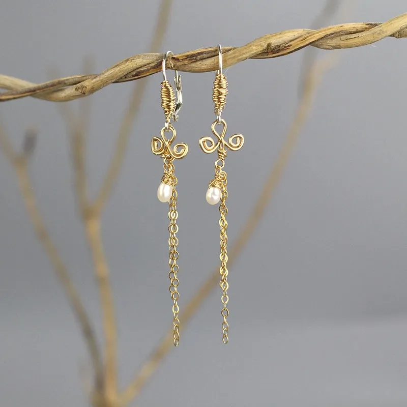 Pearl Spiral Dangle Earrings