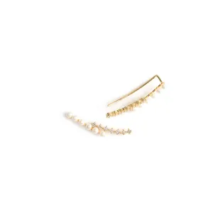 Pearls And Zirconia Gold Ear Climber