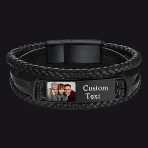 Personalized Leather Cuff Bracelet with Picture Gift for Men