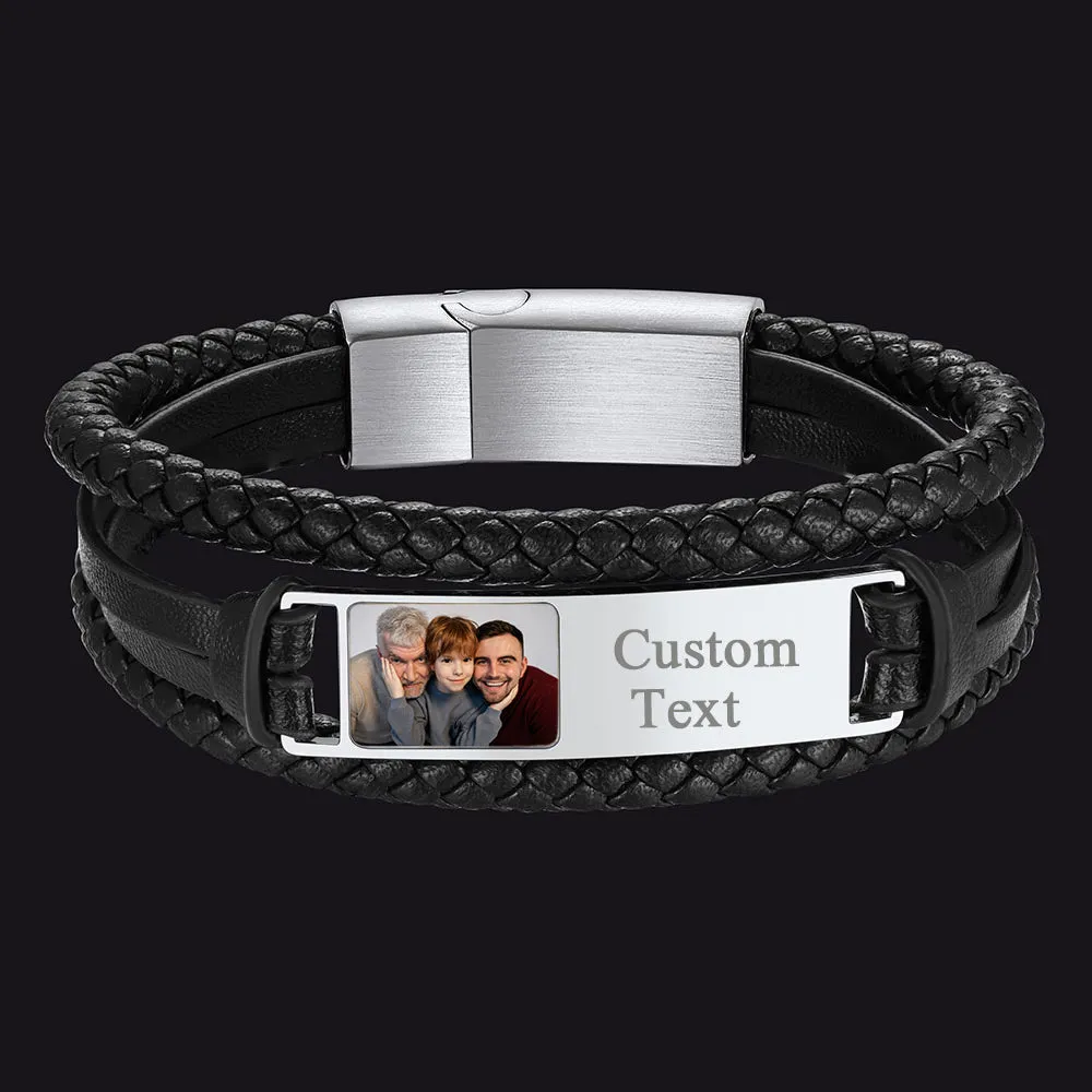 Personalized Leather Cuff Bracelet with Picture Gift for Men