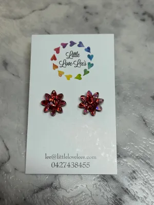 Pink Glitter Flower Earrings