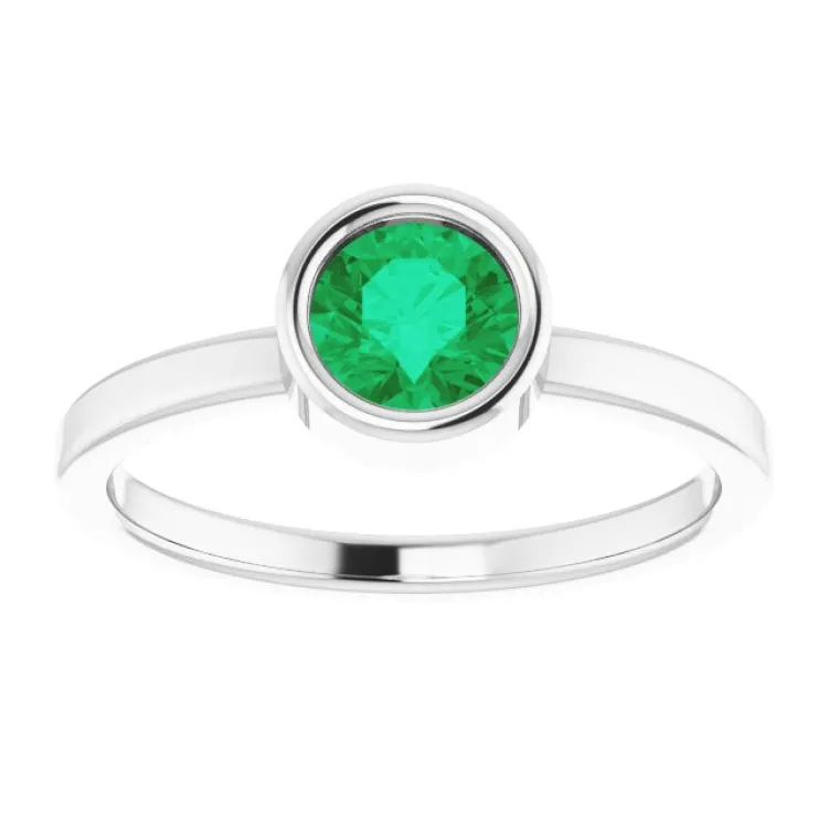 Platinum 5.5 mm Lab-Grown Emerald Ring