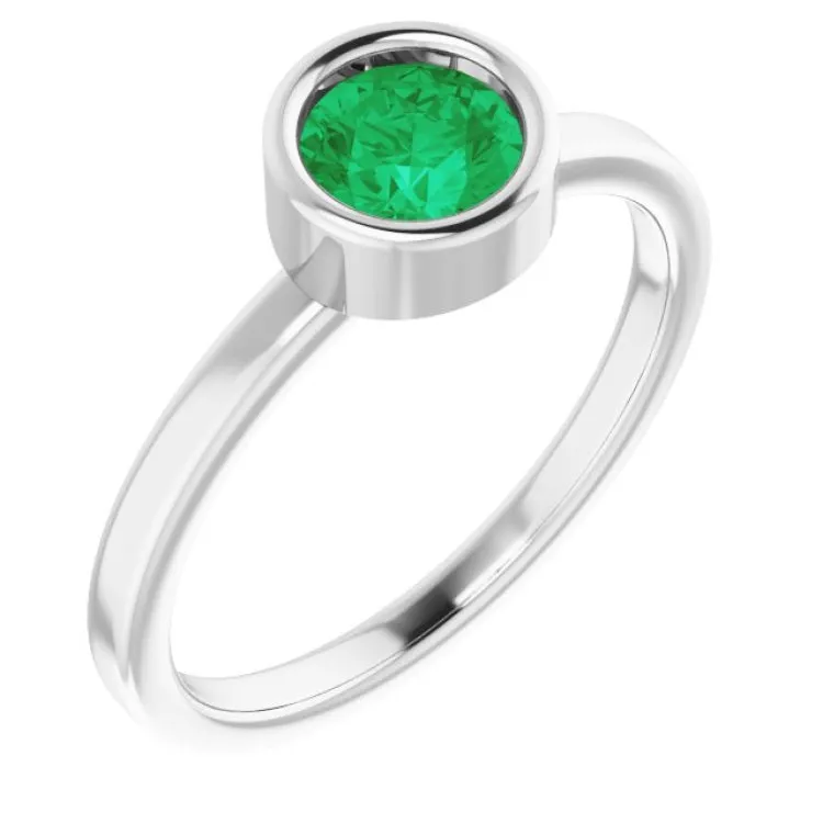 Platinum 5.5 mm Lab-Grown Emerald Ring