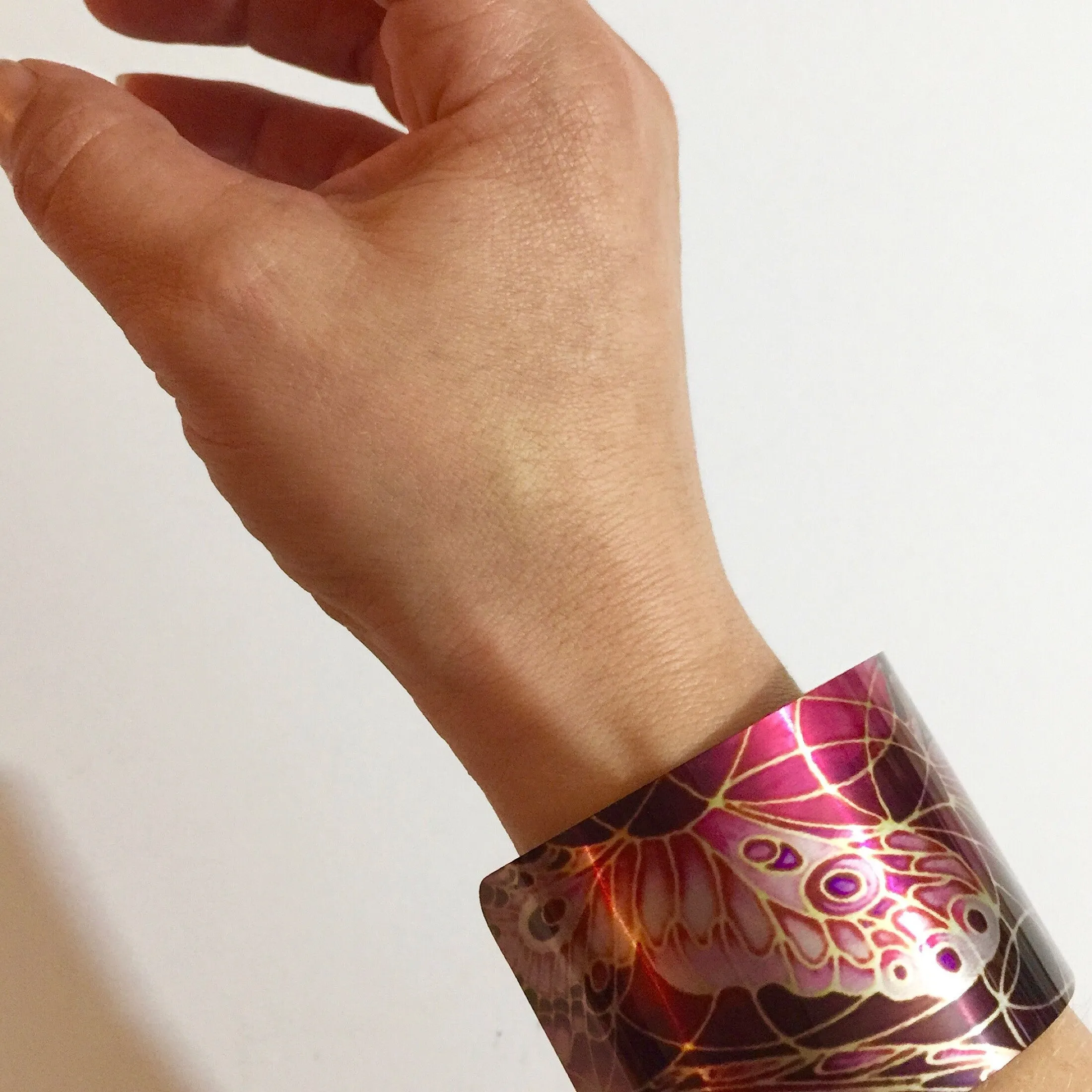 Plum Butterflies Cuff Bracelet, Comtemporary Bracelet in easy wear lightweight aluminium.