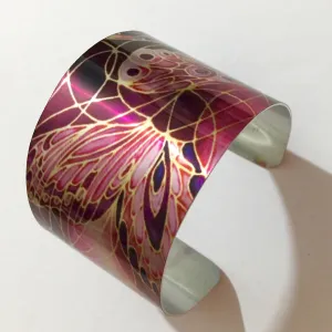 Plum Butterflies Cuff Bracelet, Comtemporary Bracelet in easy wear lightweight aluminium.