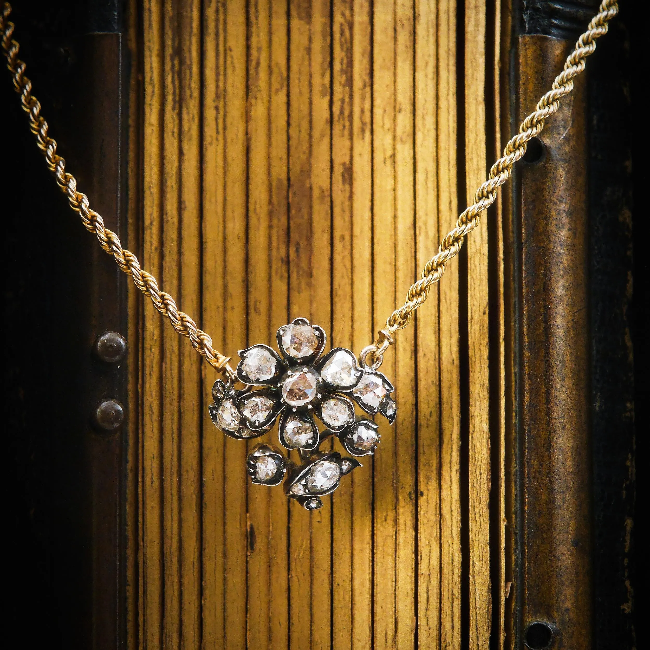 Precious Antique Georgian Floral Rose Cut Diamond Necklace