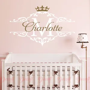 Princess Tiara Crown Decal Baby Girl Name Decal Nursery Personalized Wall Decal D080