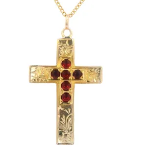 Radiant Faith: 9ct Yellow Gold Ruby Cross Pendant - A Symbol of Devotion