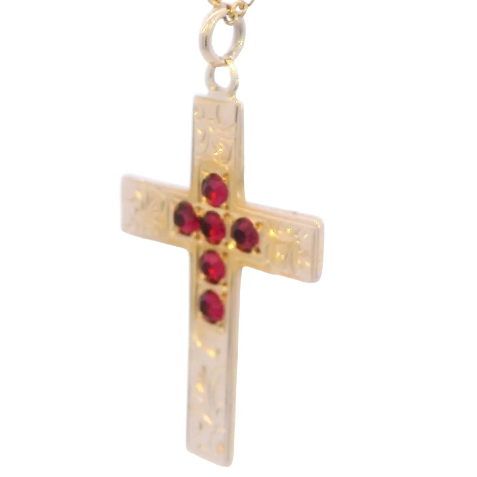 Radiant Faith: 9ct Yellow Gold Ruby Cross Pendant - A Symbol of Devotion