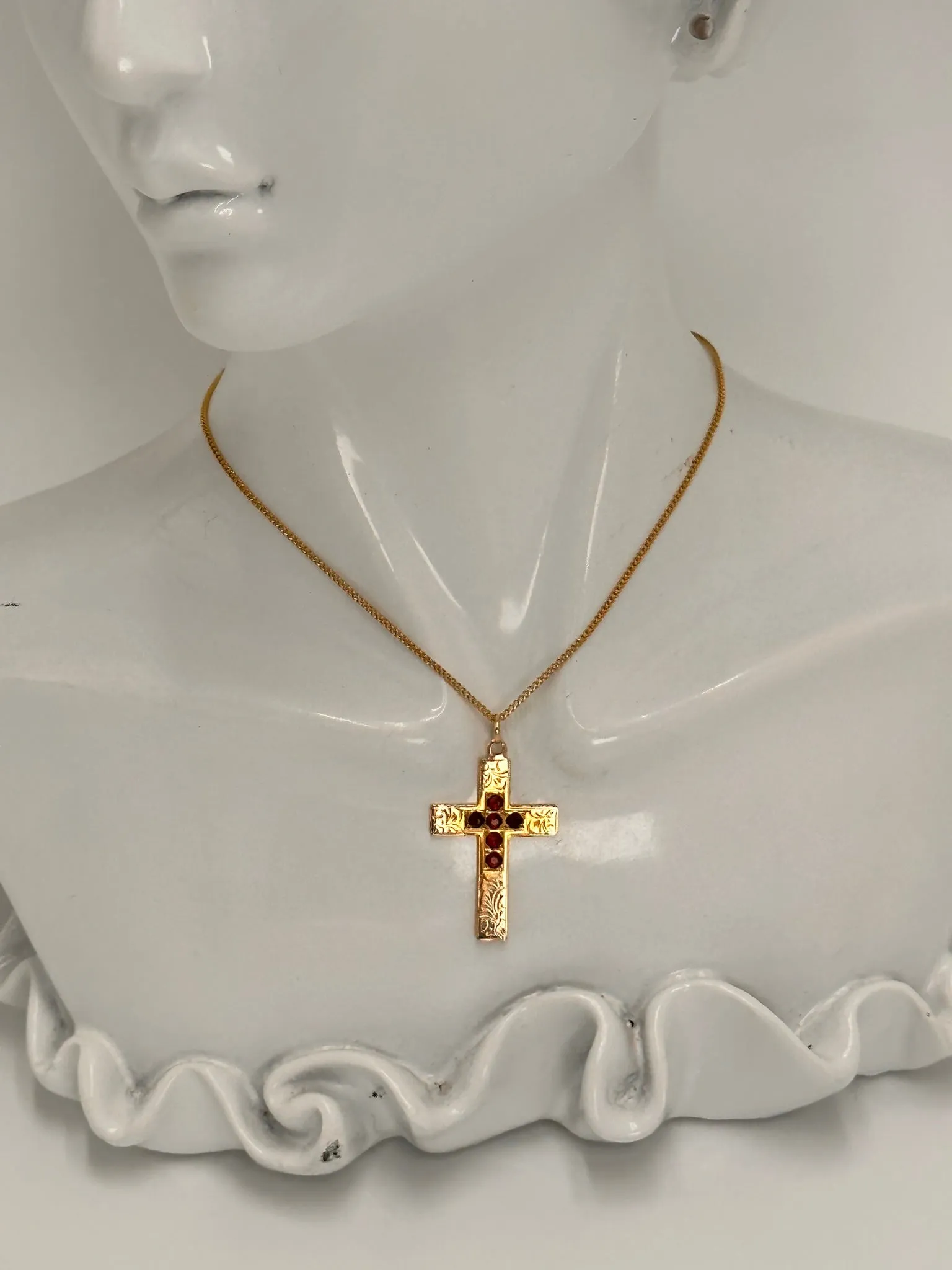 Radiant Faith: 9ct Yellow Gold Ruby Cross Pendant - A Symbol of Devotion