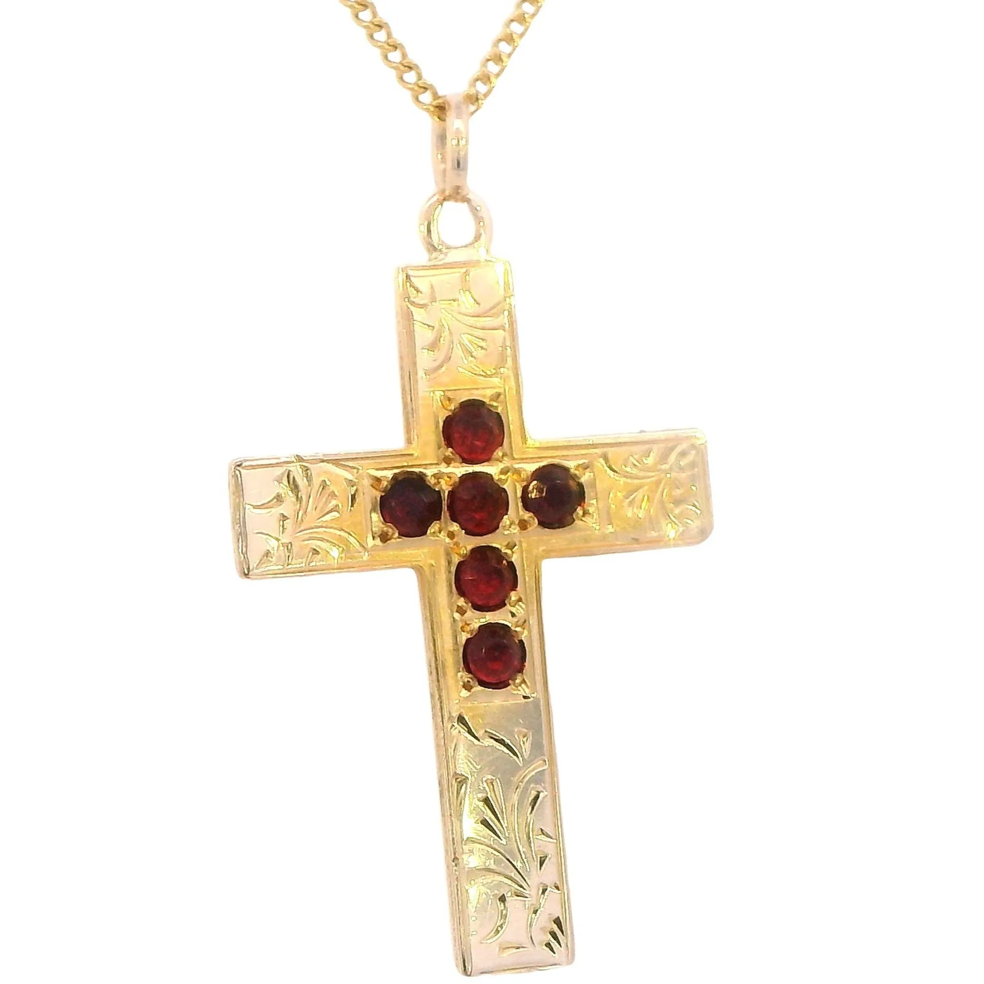 Radiant Faith: 9ct Yellow Gold Ruby Cross Pendant - A Symbol of Devotion