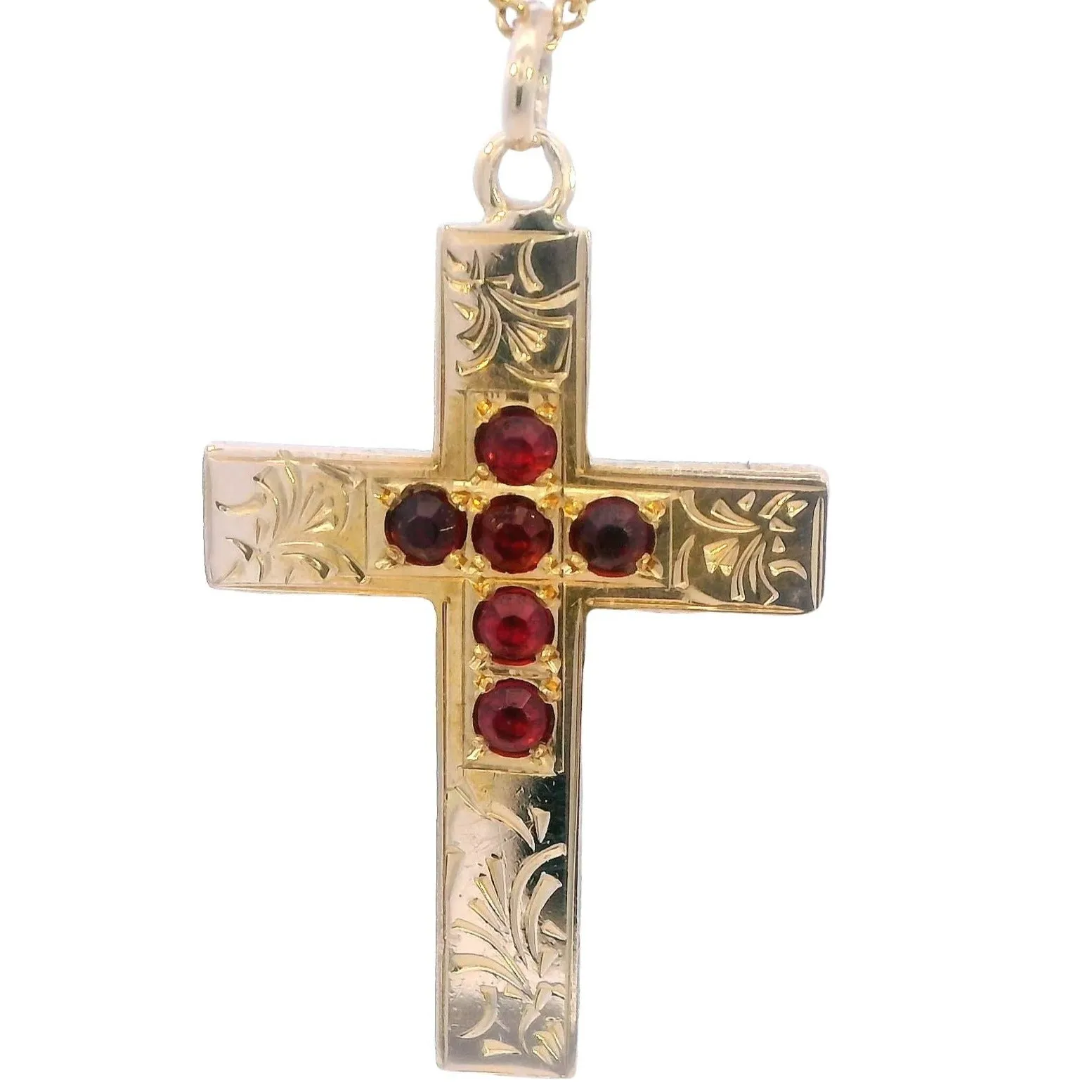 Radiant Faith: 9ct Yellow Gold Ruby Cross Pendant - A Symbol of Devotion