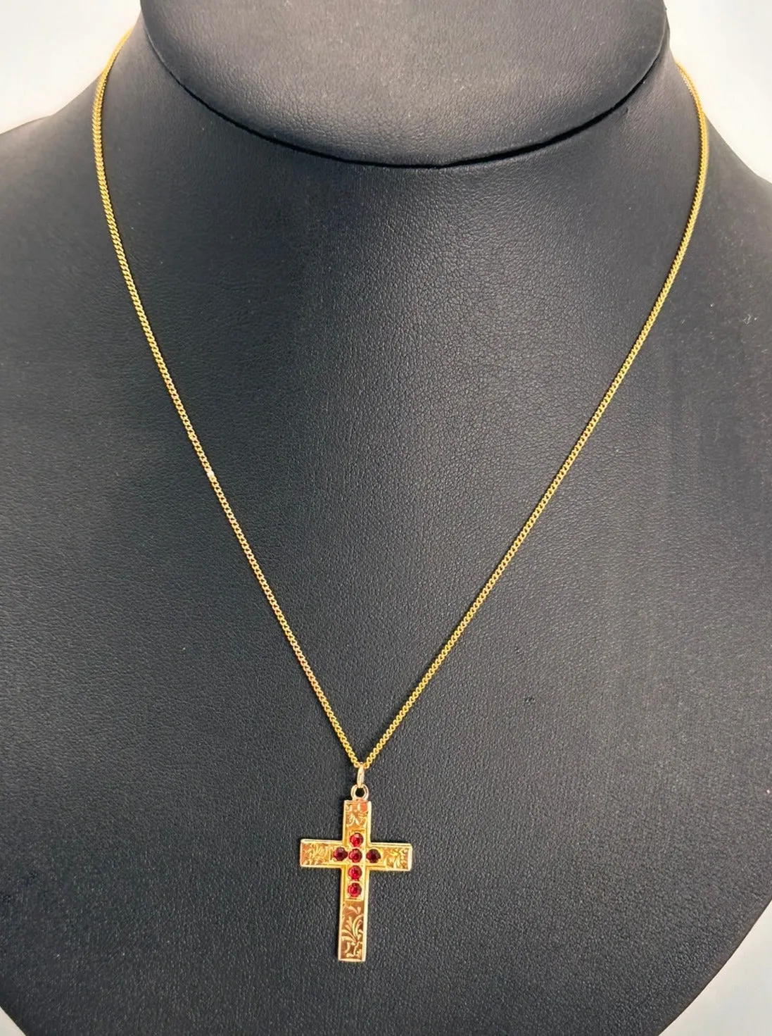 Radiant Faith: 9ct Yellow Gold Ruby Cross Pendant - A Symbol of Devotion