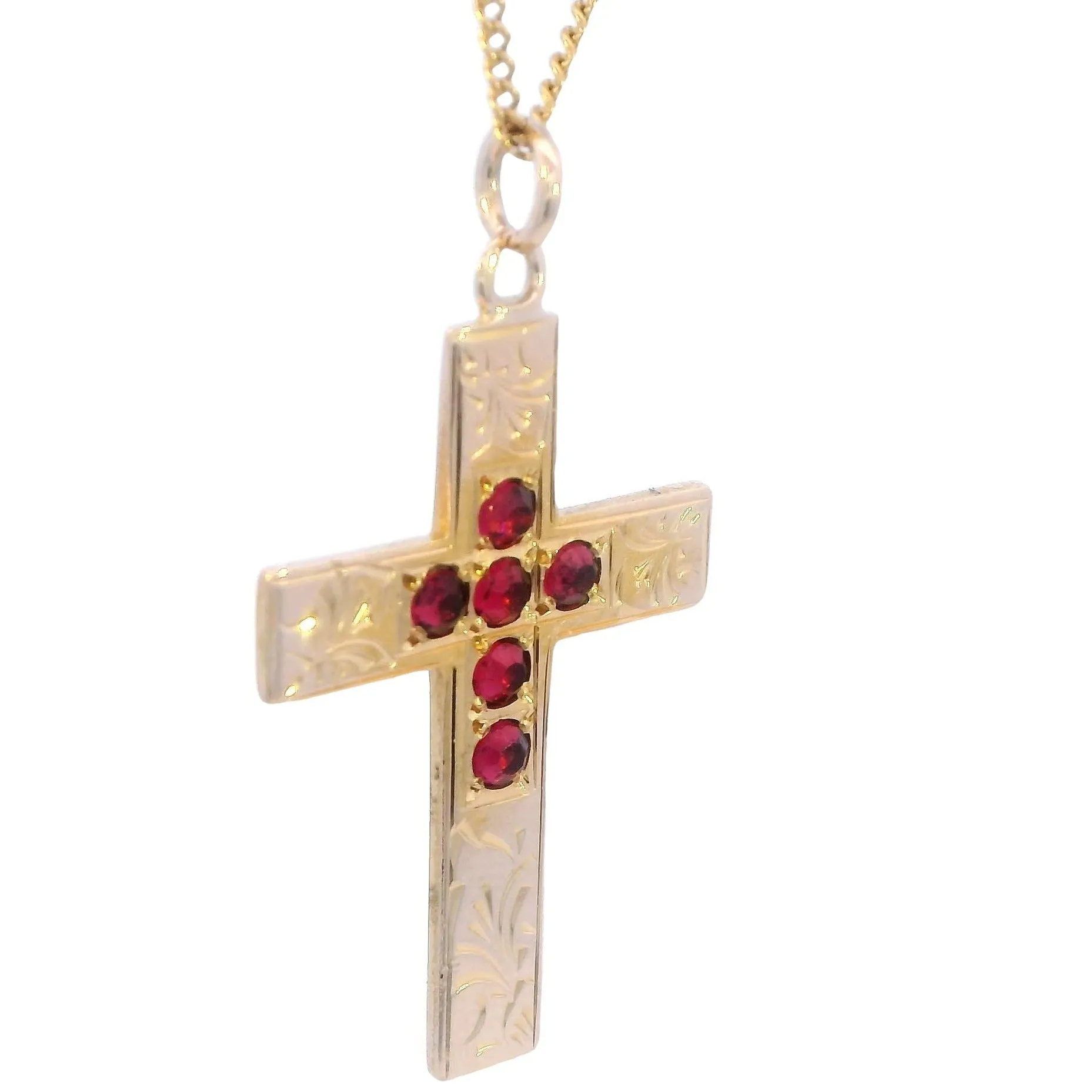 Radiant Faith: 9ct Yellow Gold Ruby Cross Pendant - A Symbol of Devotion