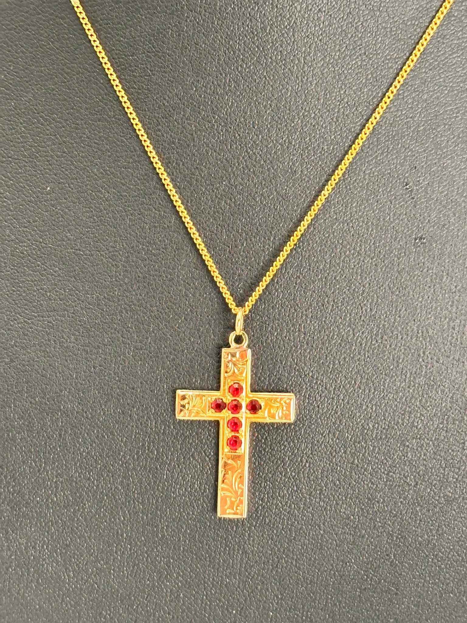 Radiant Faith: 9ct Yellow Gold Ruby Cross Pendant - A Symbol of Devotion