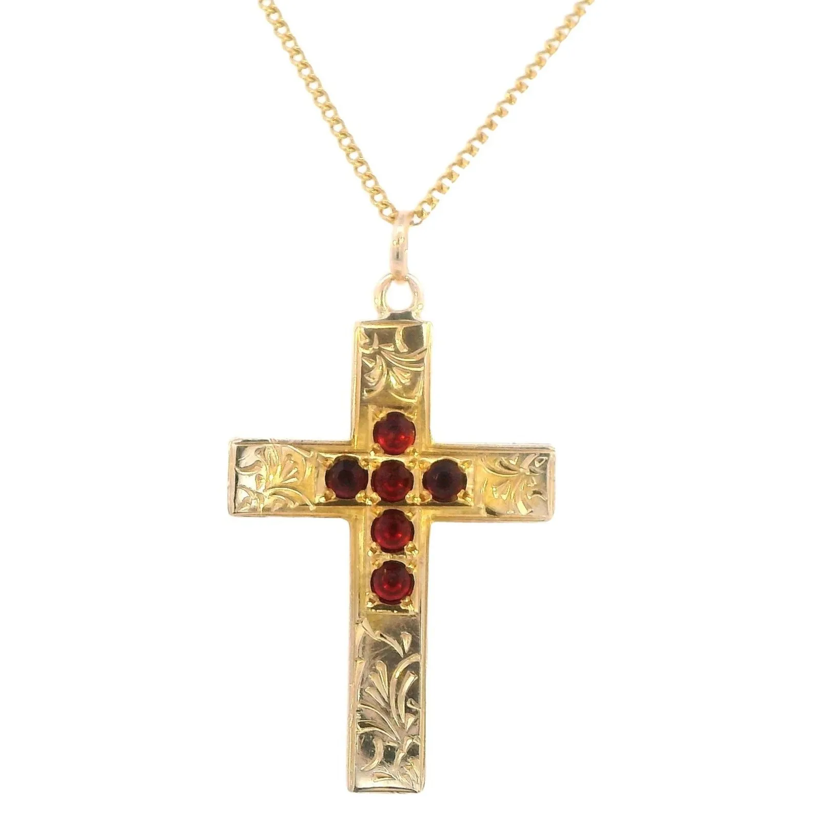 Radiant Faith: 9ct Yellow Gold Ruby Cross Pendant - A Symbol of Devotion