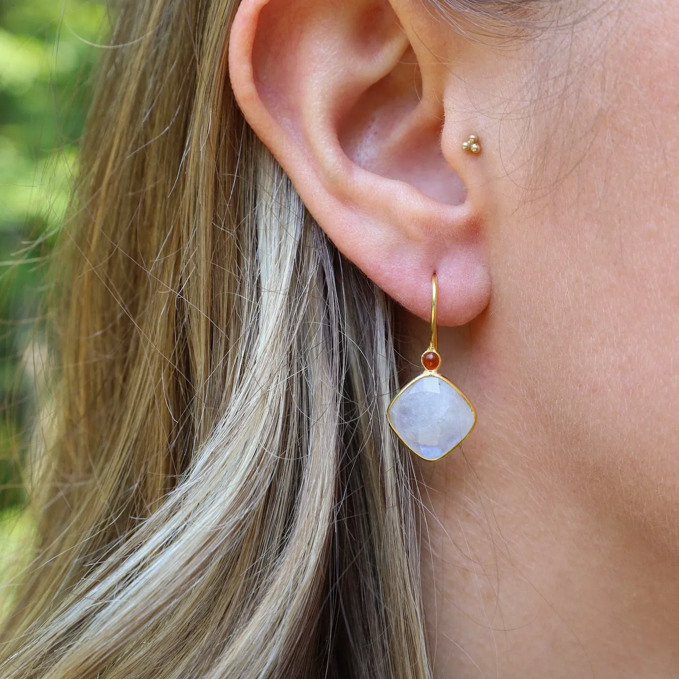 Rainbow Moonstone & Carnelian Earrings