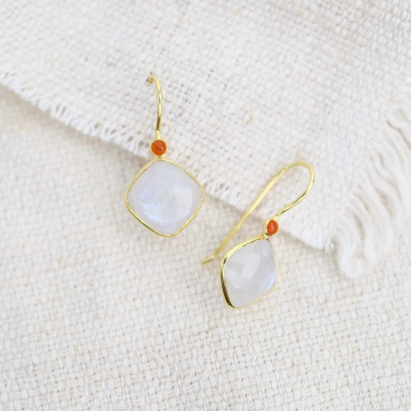 Rainbow Moonstone & Carnelian Earrings