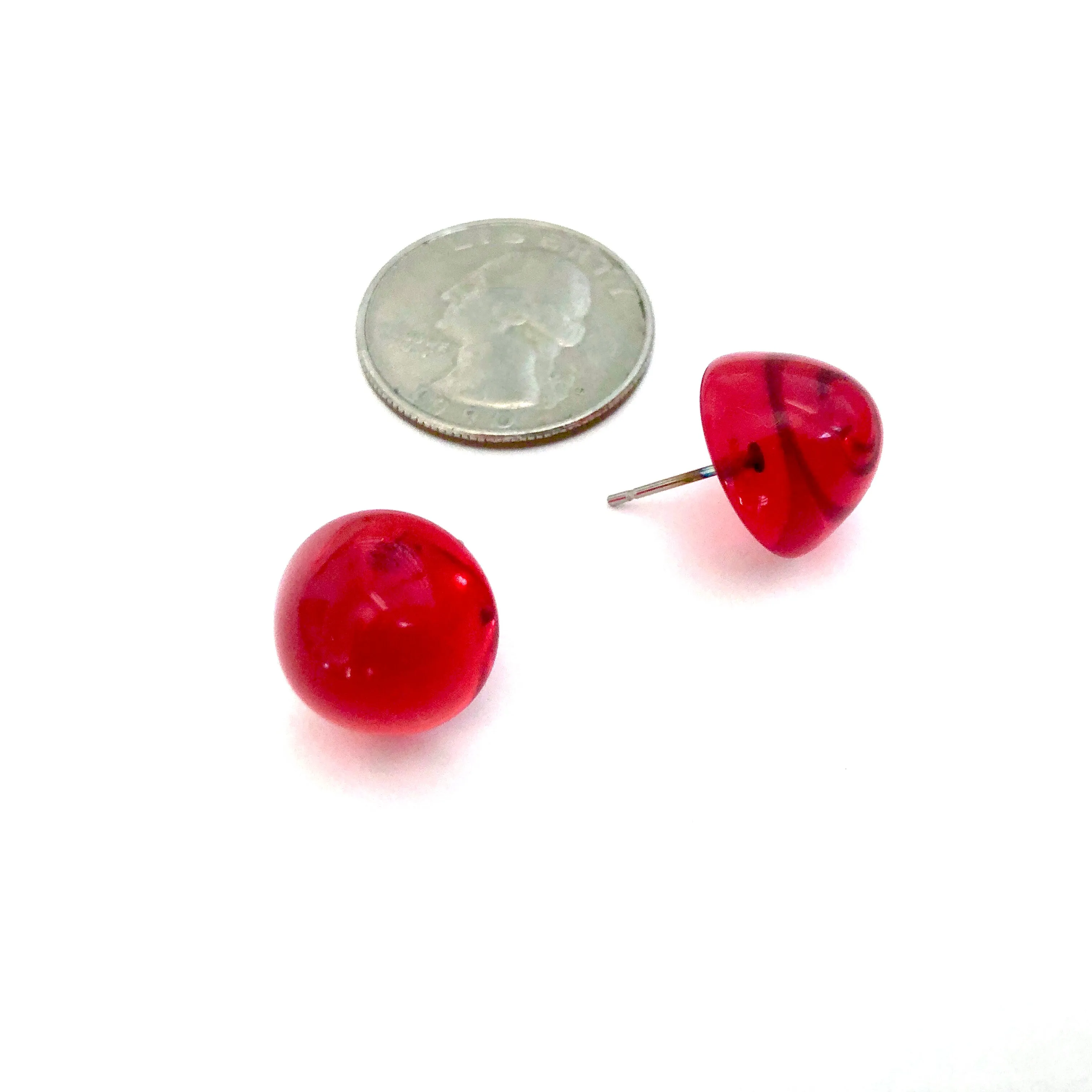 Red Gumdrop Stud Earrings