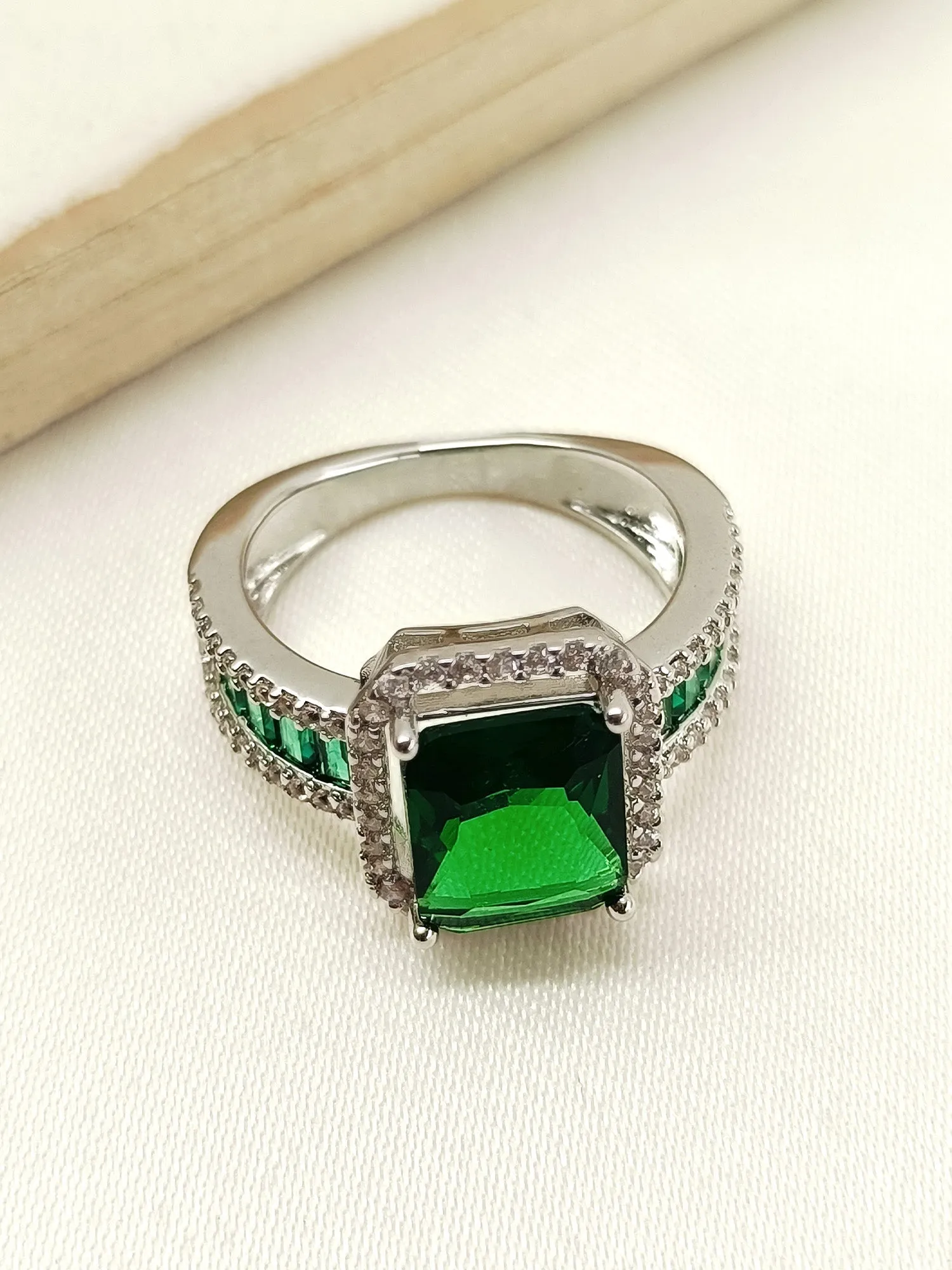 Roro Green American Diamond Finger Ring