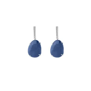 Rough Cut Organic Sapphire and Diamond Earrings in Silver