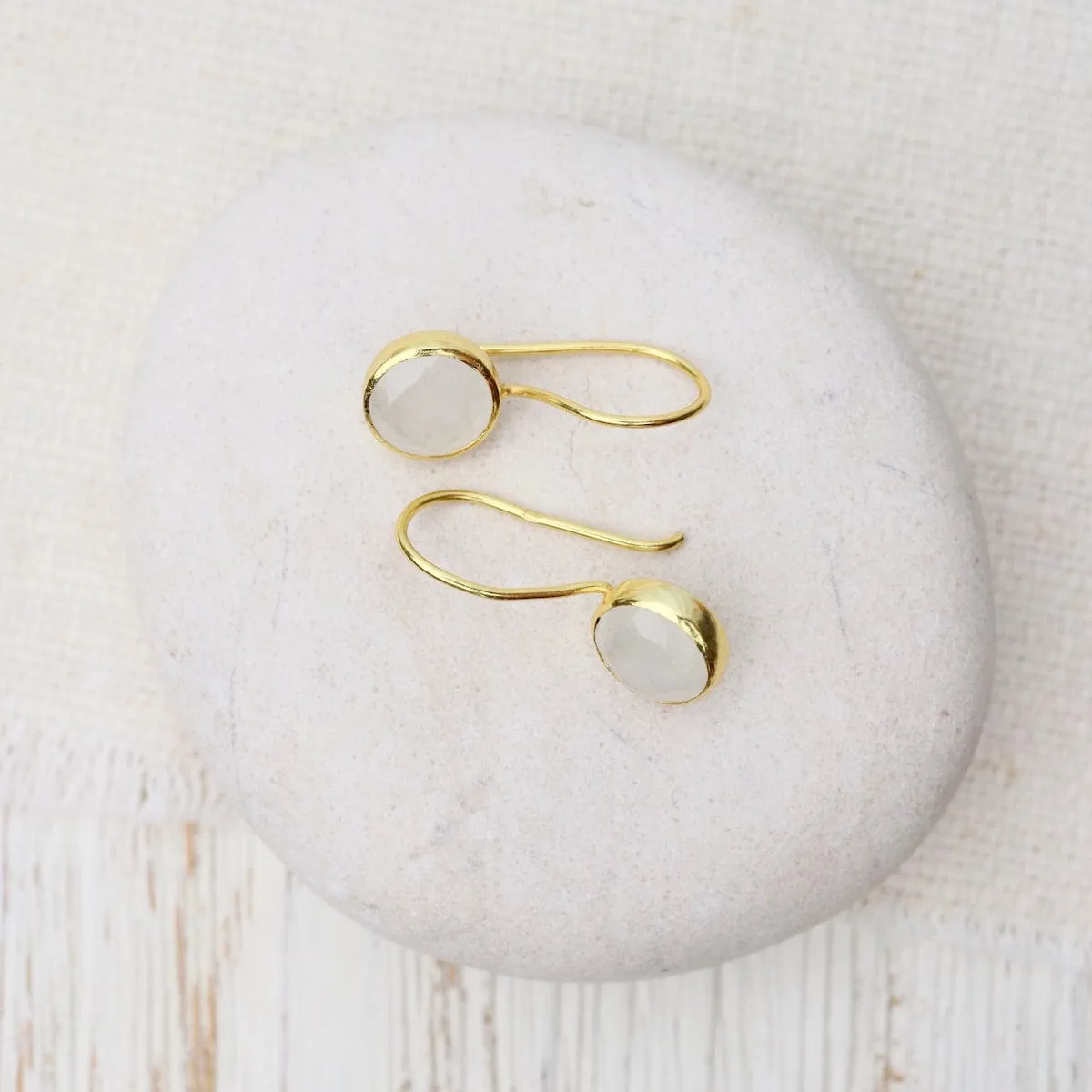 Round Rainbow Moonstone Earrings