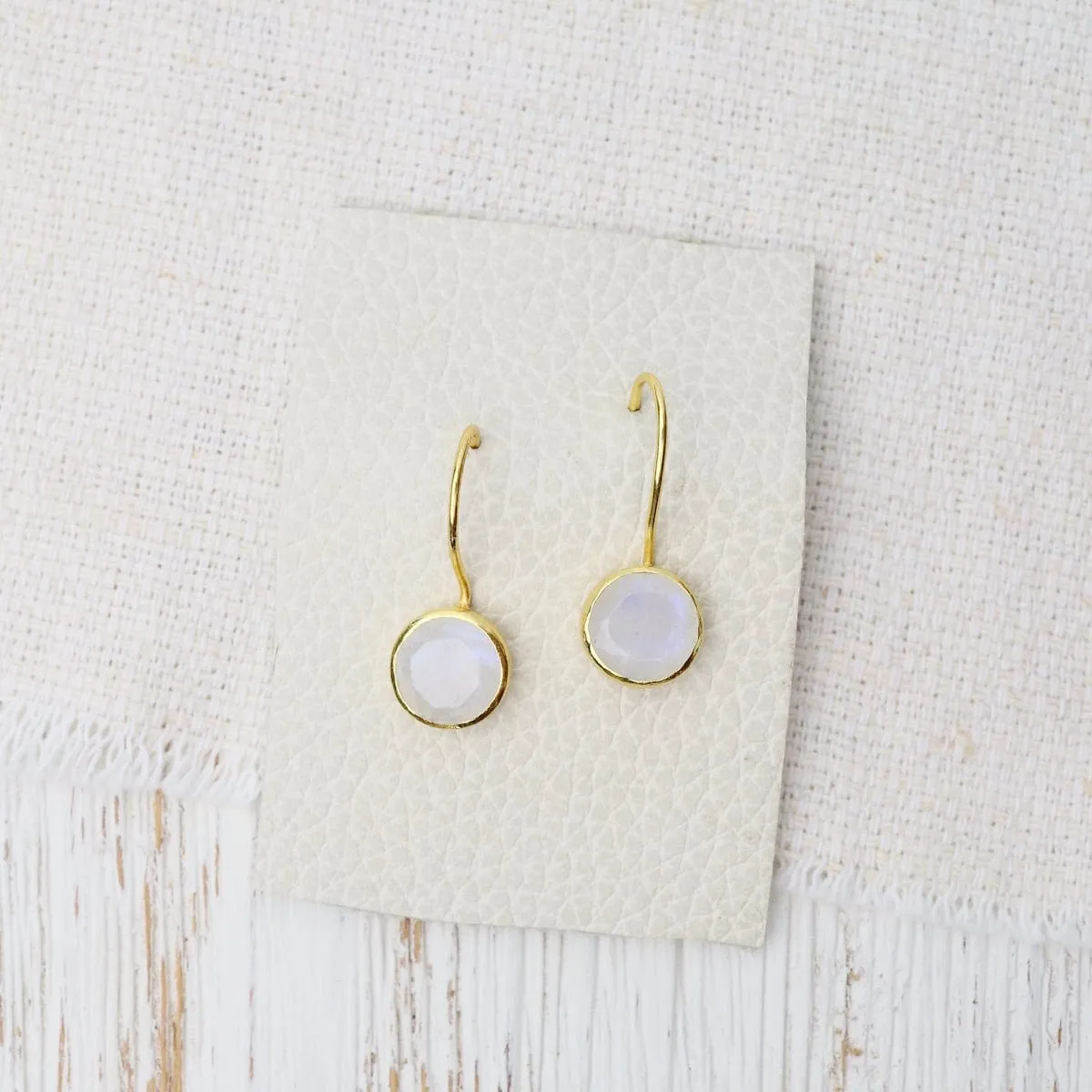 Round Rainbow Moonstone Earrings