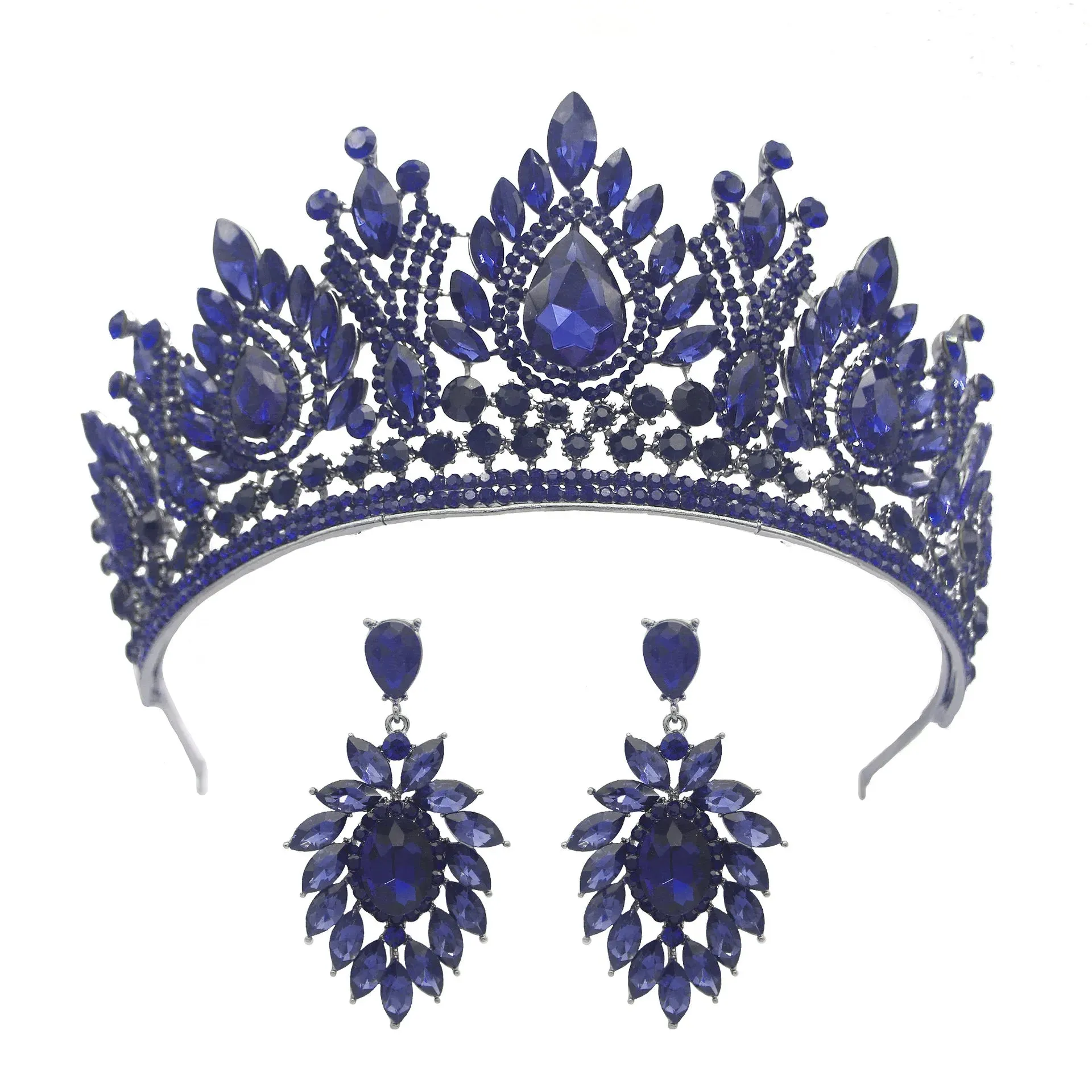 Rows of Crystal Baroque Tiara - for Quinceanera or Bridal Crown with Earrings