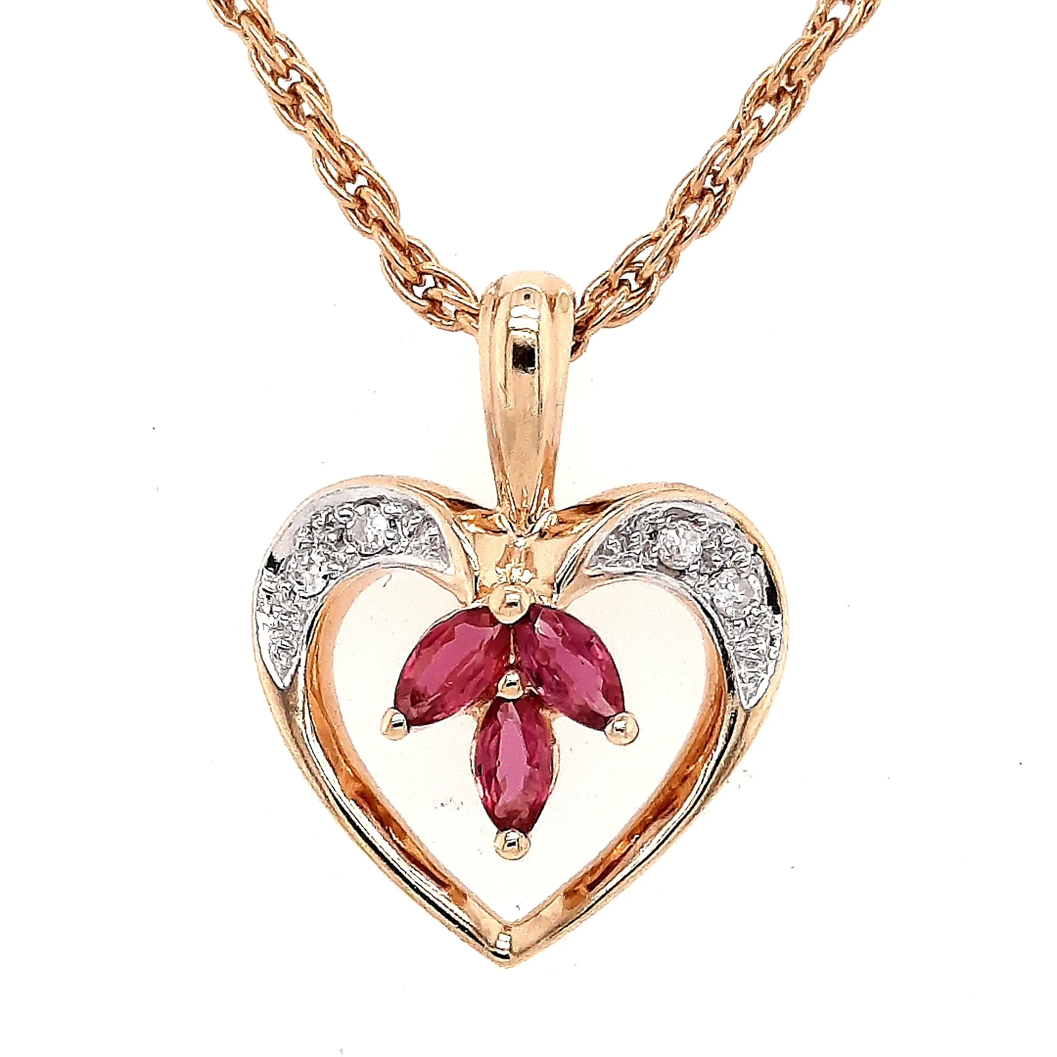 Ruby & Diamond Yellow Gold Heart Pendant