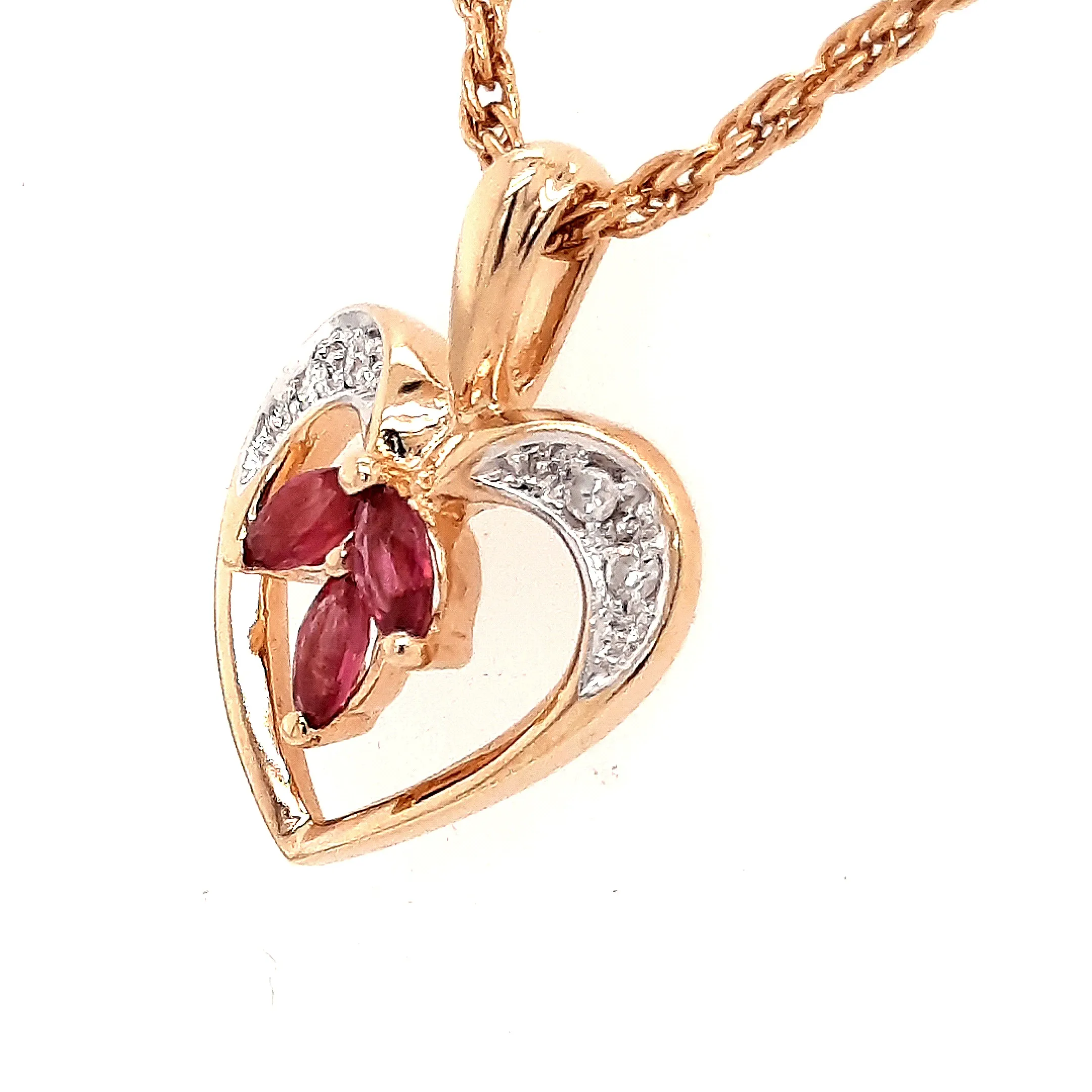 Ruby & Diamond Yellow Gold Heart Pendant