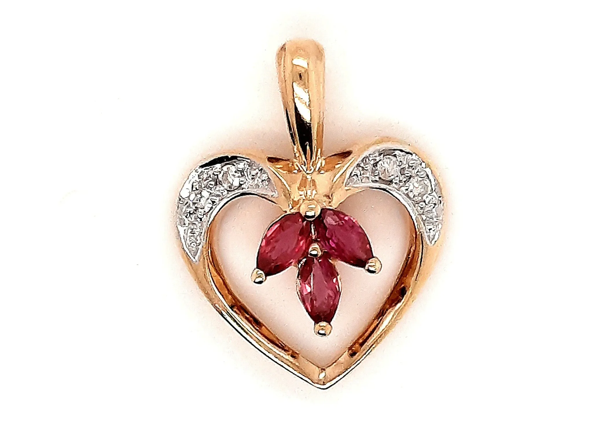 Ruby & Diamond Yellow Gold Heart Pendant