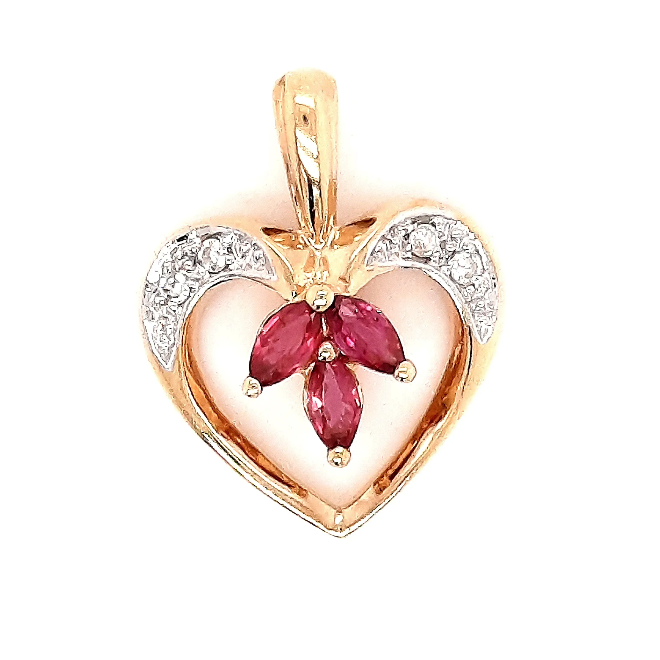 Ruby & Diamond Yellow Gold Heart Pendant