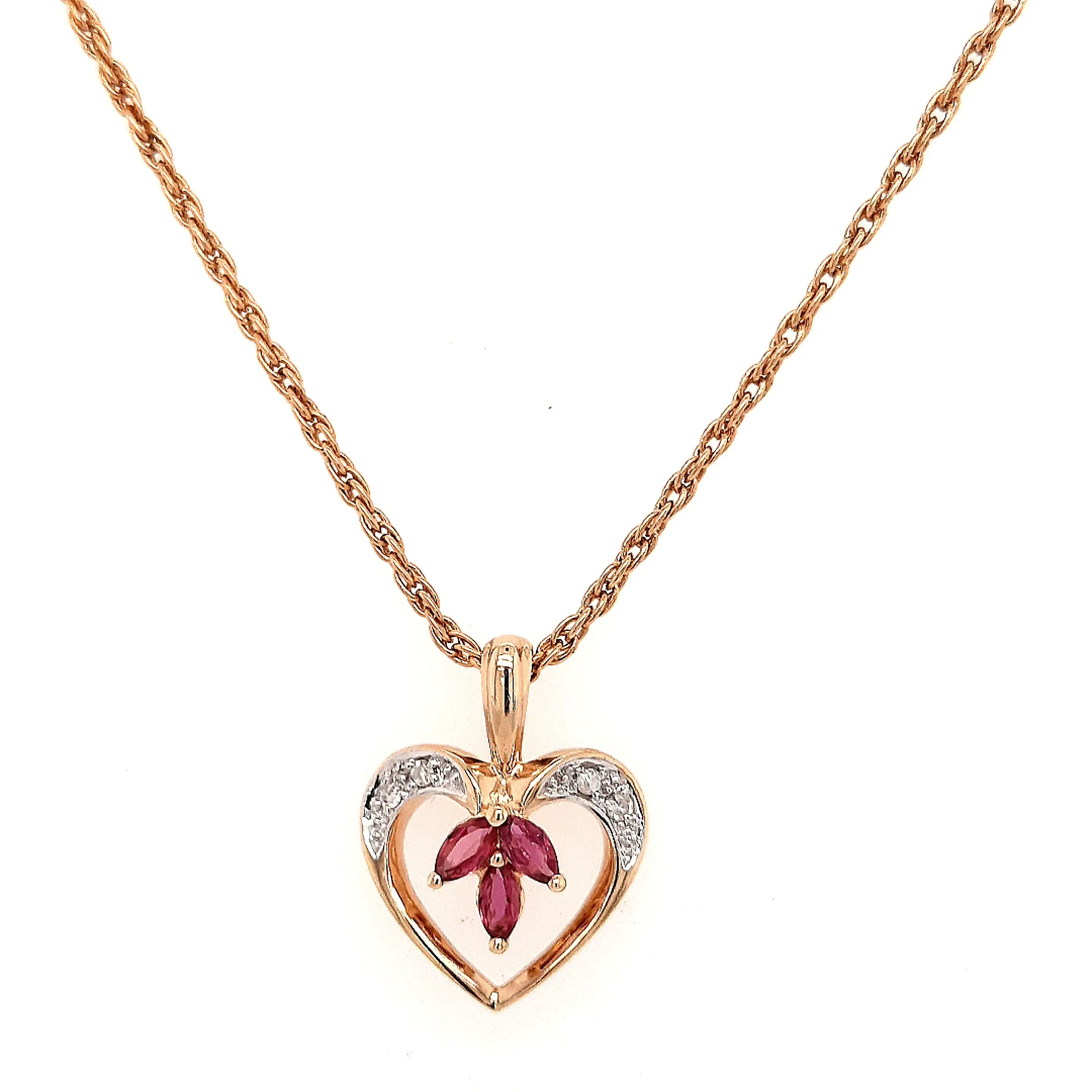 Ruby & Diamond Yellow Gold Heart Pendant