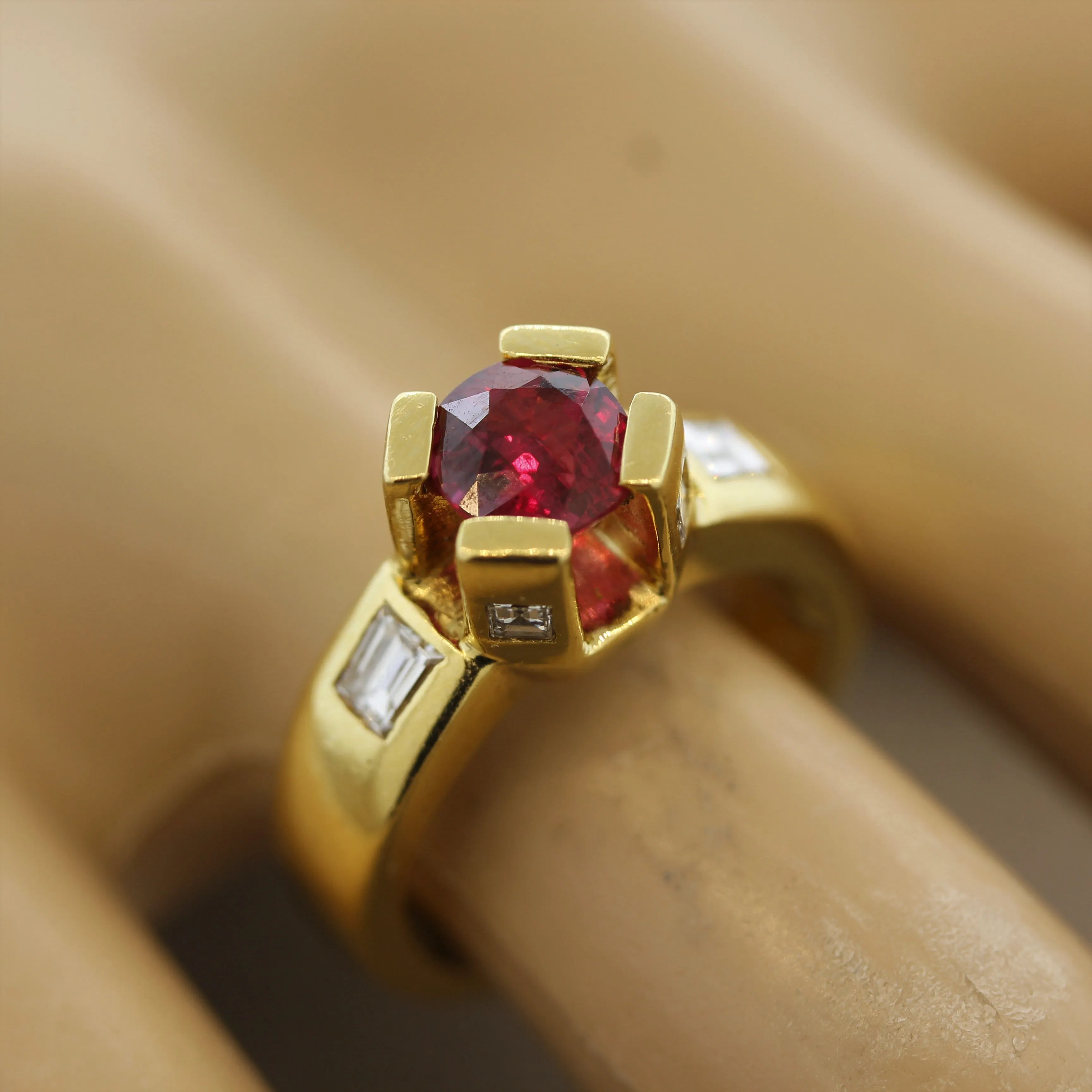 Ruby Diamond “Crown Prong” Gold Ring