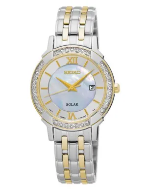 Seiko Womens Solar Classic Diamond Dress Watch - Two-Tone - Mother of Pearl