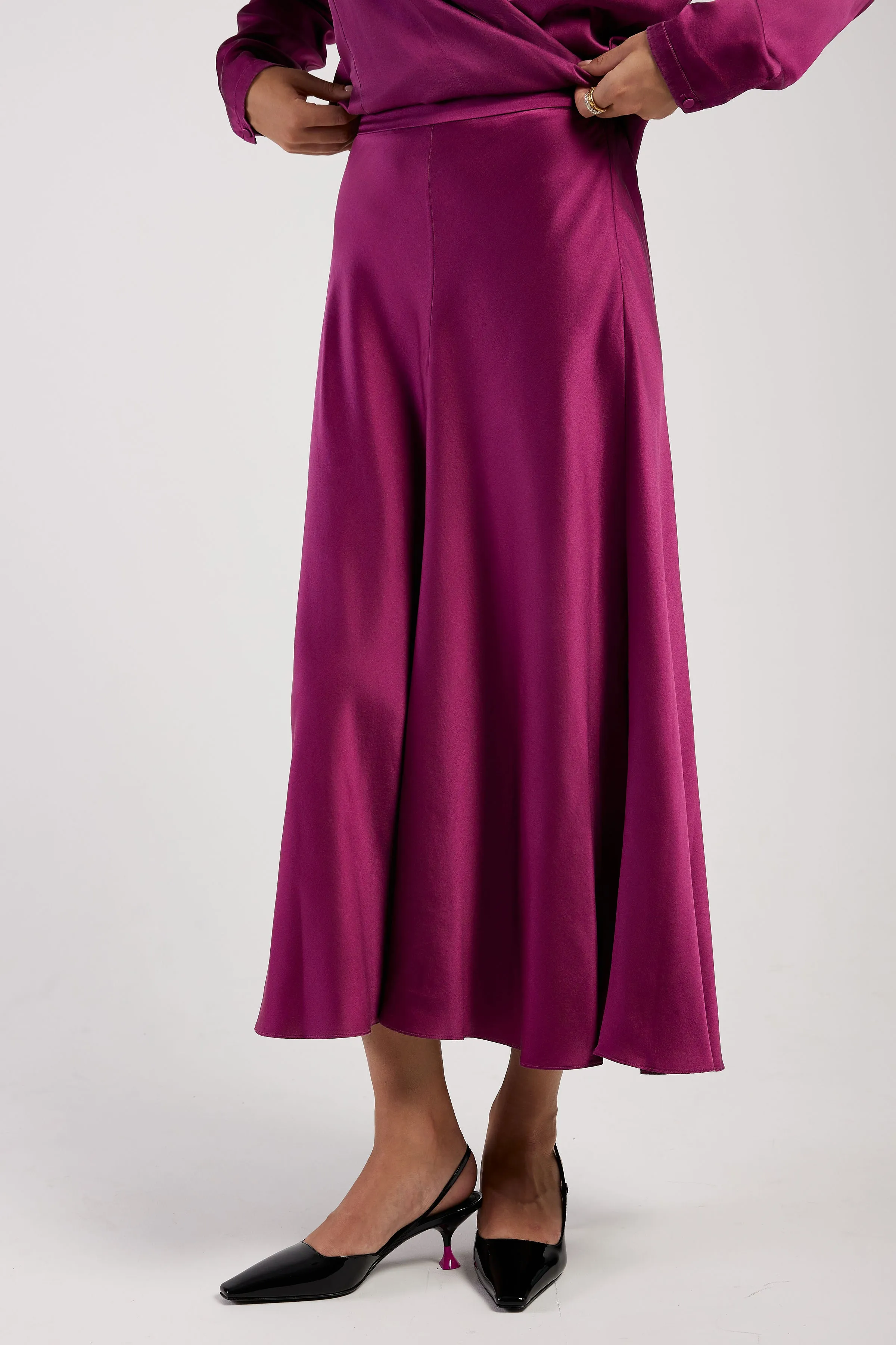 Silk Satin Skirt in Ruby