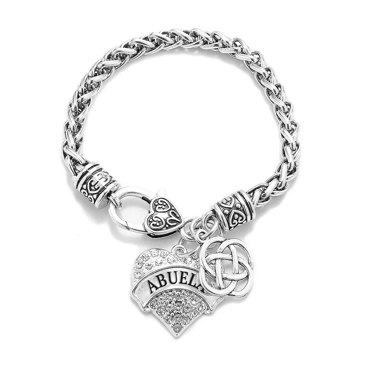 Silver Abuela Celtic Knot Pave Heart Charm Braided Bracelet