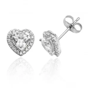 Silver & Co 925 Heart CZ Stud Earrings Set with Halo SEG0023CZ