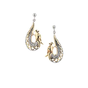 Silver and 10k Gold Dragon Post Earrings - White Sapphire