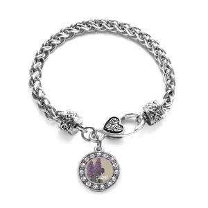 Silver Aunt Lilac Flower Circle Charm Braided Bracelet