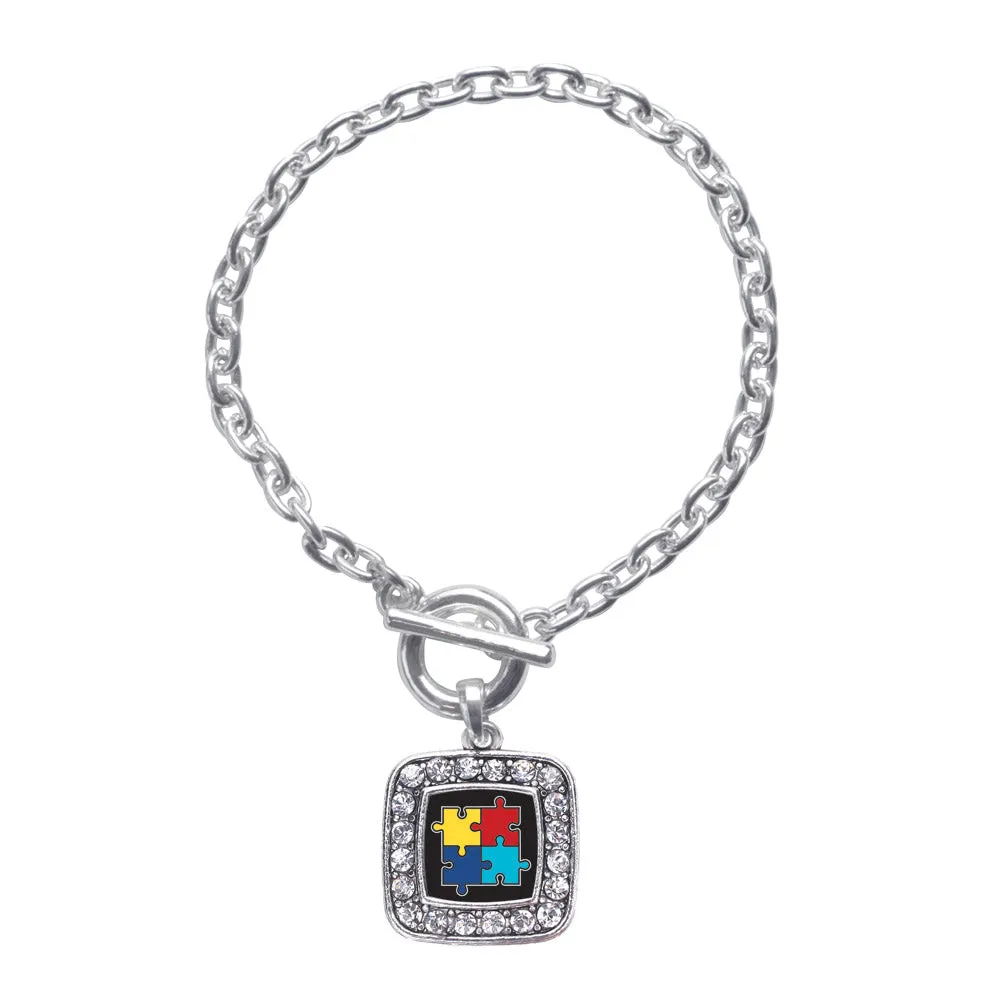 Silver Autism Awareness Jigsaw Square Charm Toggle Bracelet