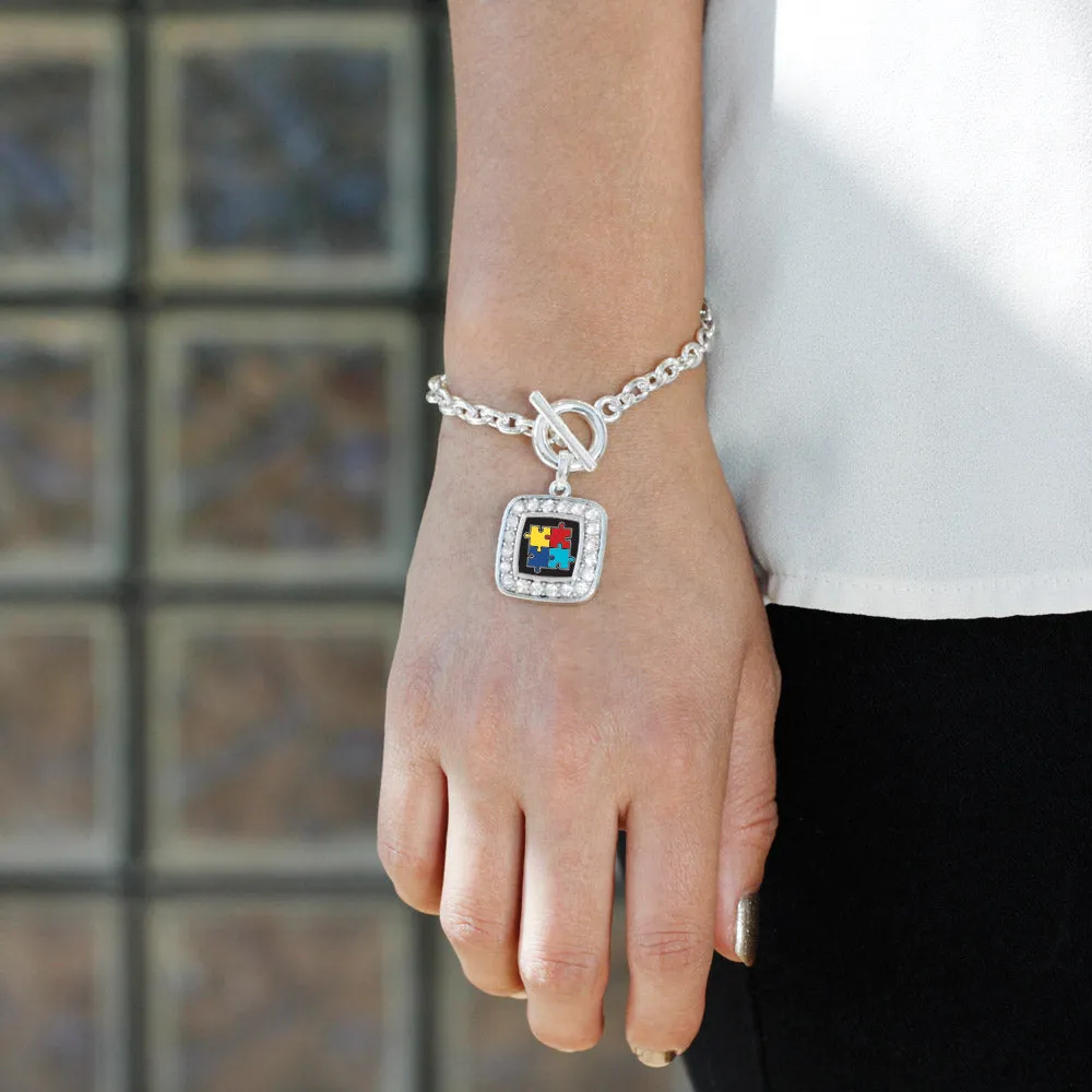 Silver Autism Awareness Jigsaw Square Charm Toggle Bracelet