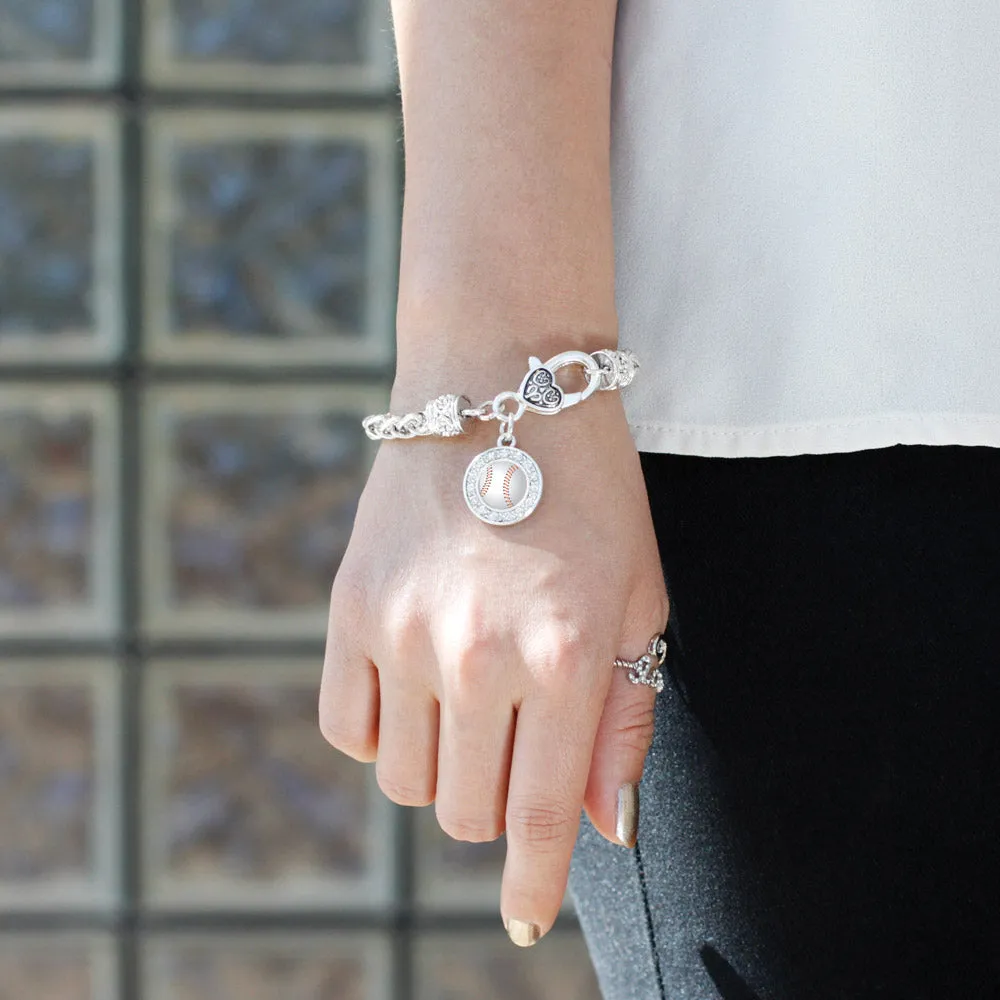 Silver Baseball Circle Charm Braided Bracelet